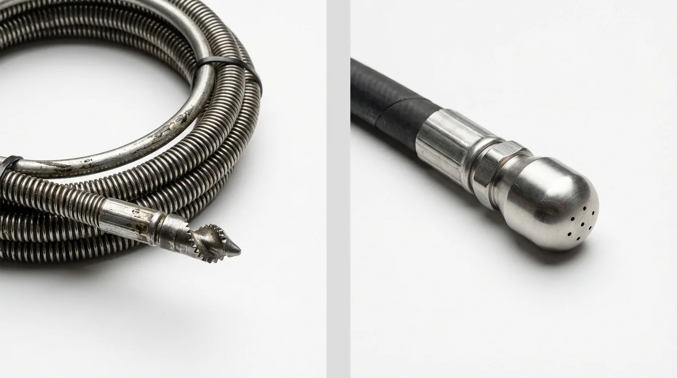 Drain snake cable and hydro jetting nozzle used for drain cleaning in Coweta, OK