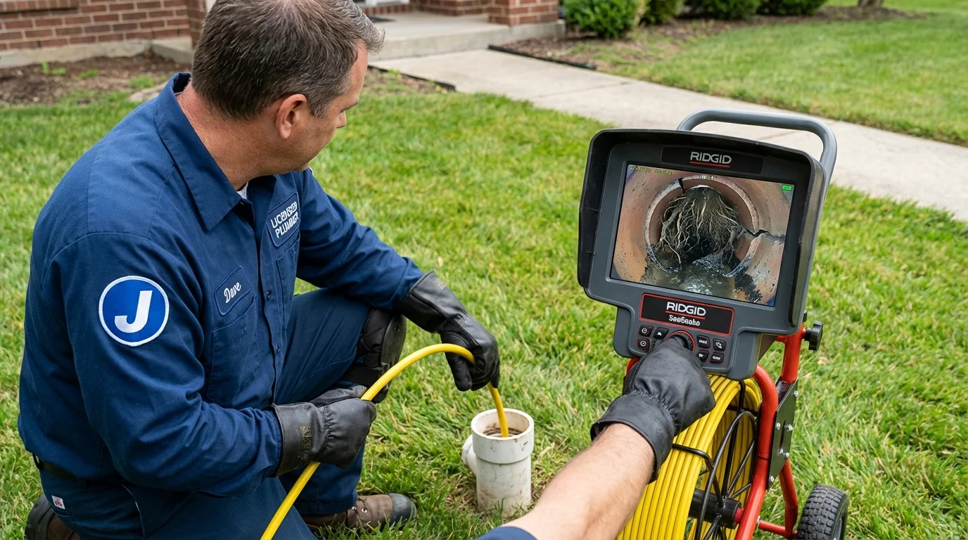 Sewer camera inspection being performed by Johns Plumbing LLC in Coweta