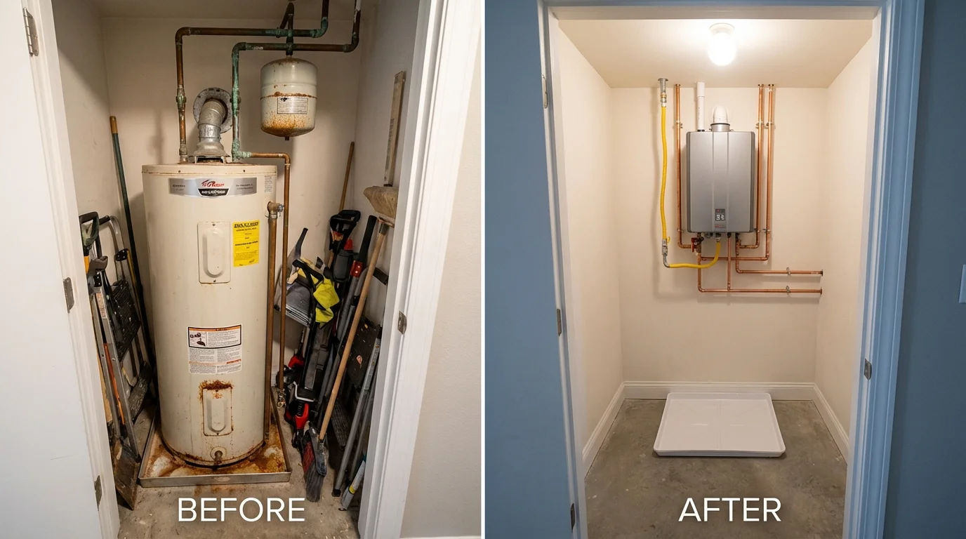 Tank water heater versus wall-mounted tankless unit comparison for Coweta, OK homeowners