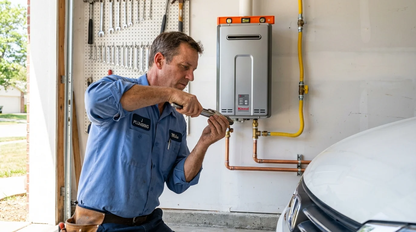 Tankless water heater installation by a Johns Plumbing LLC plumber in Coweta