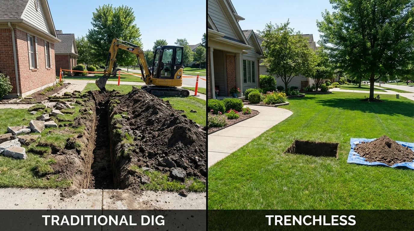 Trenchless sewer repair with minimal yard damage versus traditional excavation in Coweta, OK